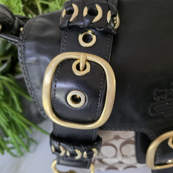 Y2K Coach Bleeker Signature Jacquard Crossbody Black Leather Guitar Strap - Picture 2 of 16